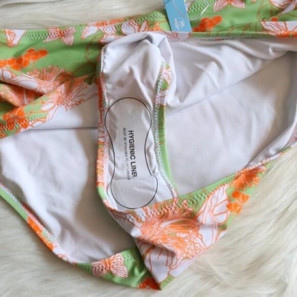 NWT High Waist Bikini Set Size XXL White Green Orange Floral Print - Picture 5 of 9